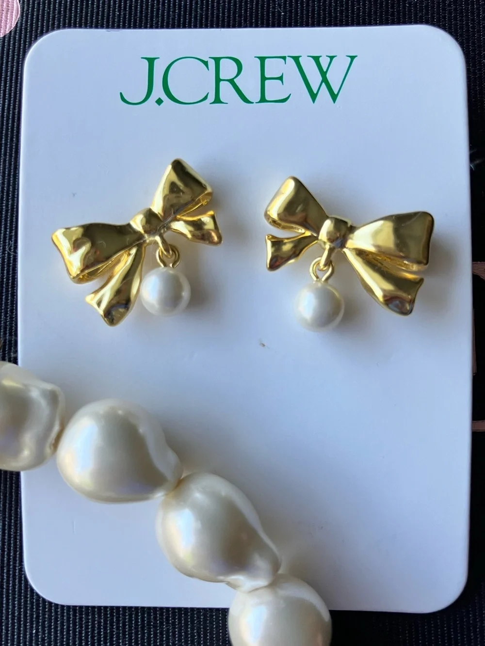 NWT J. Crew Gold Bow and Ivory Pearl Bracelet with Matching Earrings